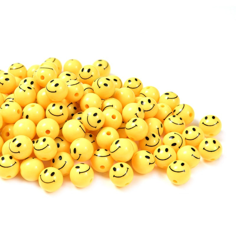 Wholesale 50pcs Acrylic Yellow Smiley Face Straight Hole Cartoon Expression DIY Beads